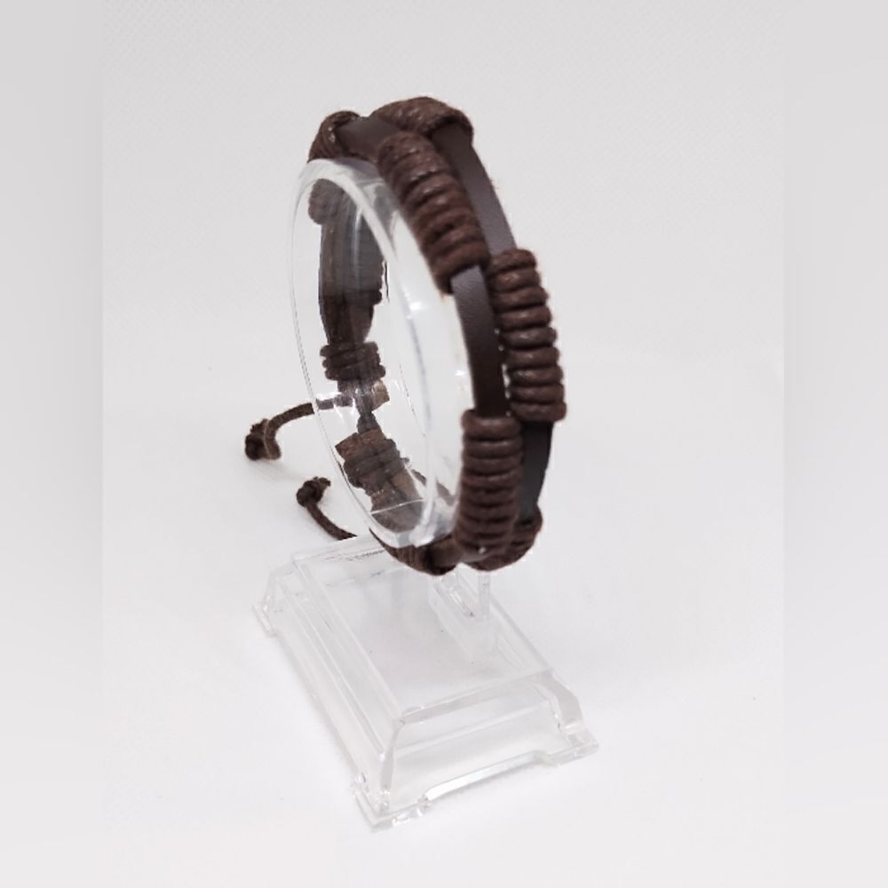 Men's bracelet leather layered brown new d103